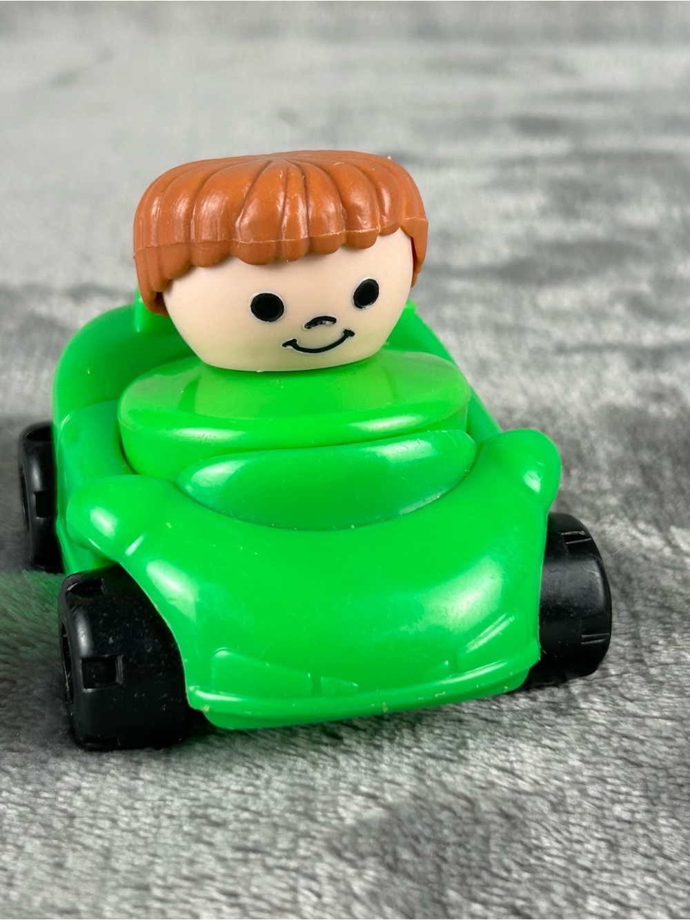 Vintage 90s Chunky Little People Girl & Car Green Car & Clothes Brown Hair